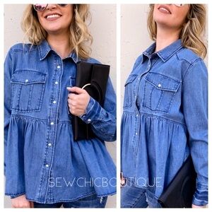 Button Up Denim Pocket Shirt Jacket
